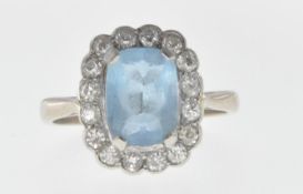 18CT WHITE GOLD AQUAMARINE AND DIAMOND RING