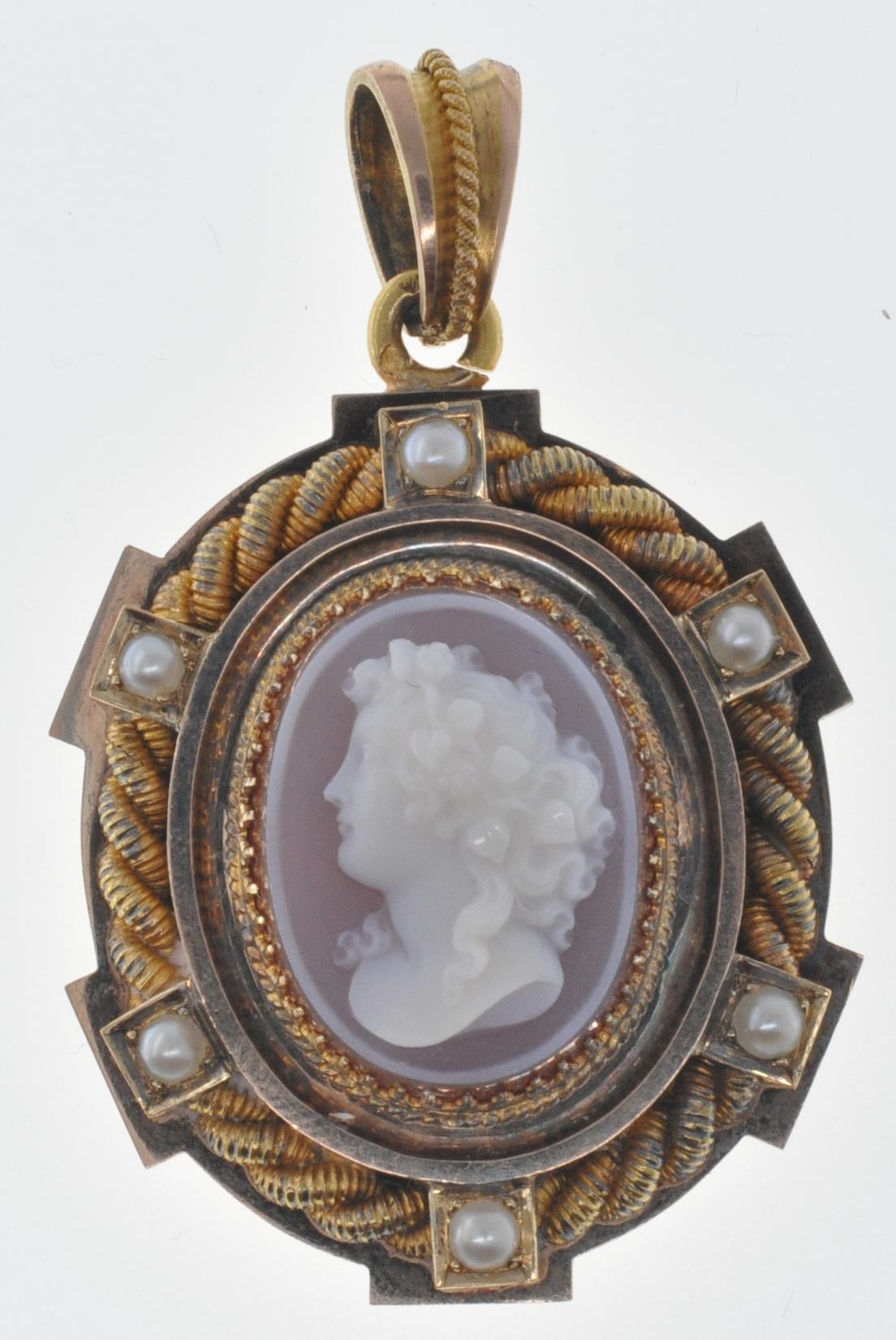 ANTIQUE SEED PEARL AND CAMEO LOCKET PENDANT - Image 2 of 8
