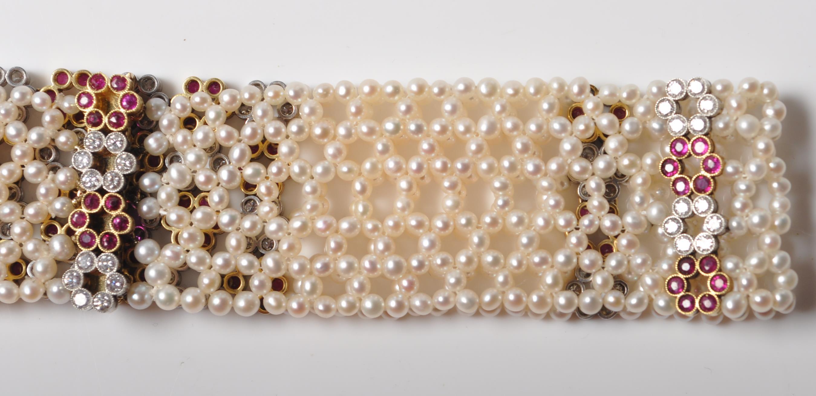 EDWARDIAN CULTURED PEARL RUBY AND DIAMOND CHOKER NECKLACE - Image 4 of 9