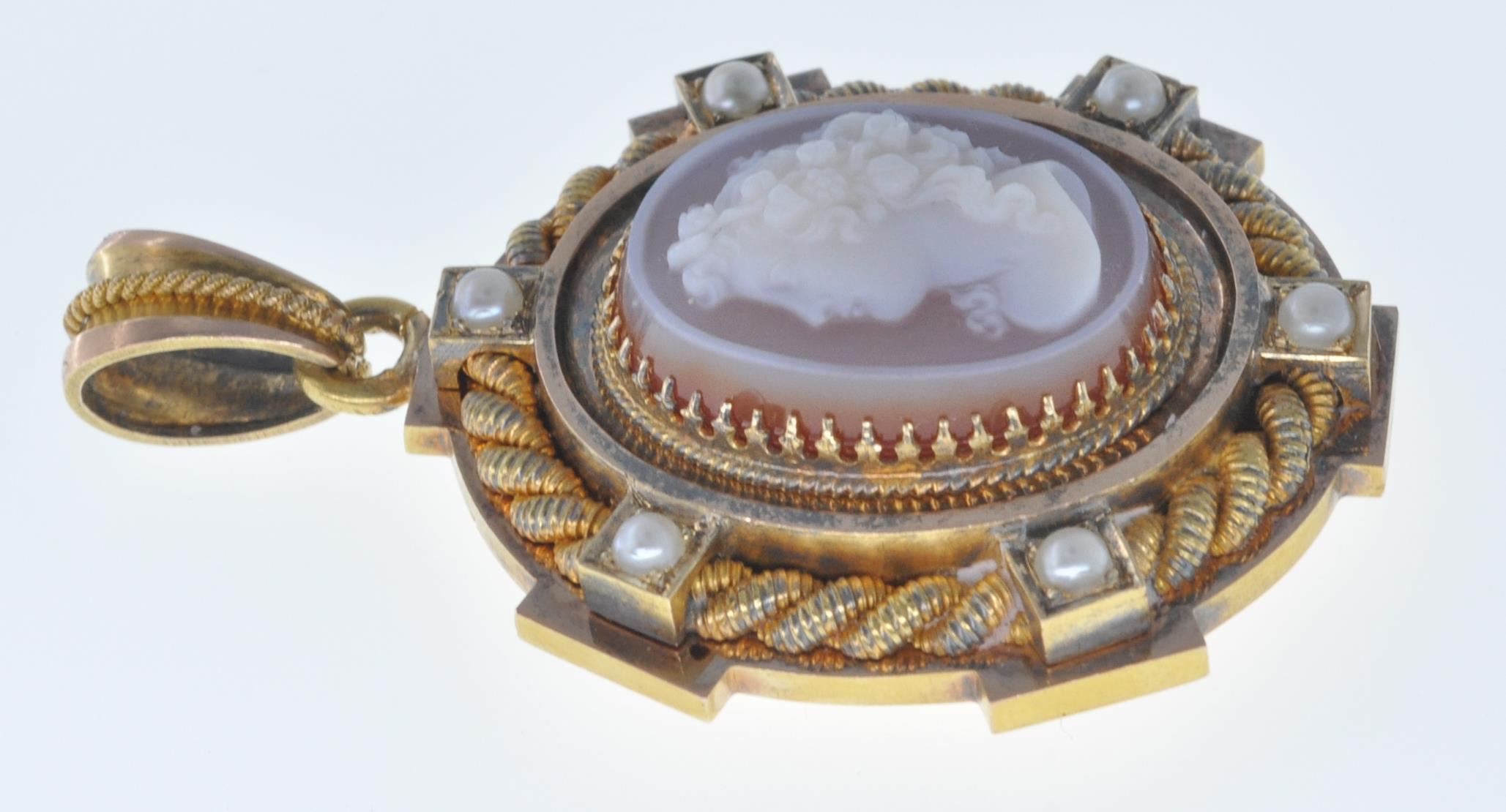 ANTIQUE SEED PEARL AND CAMEO LOCKET PENDANT - Image 5 of 8