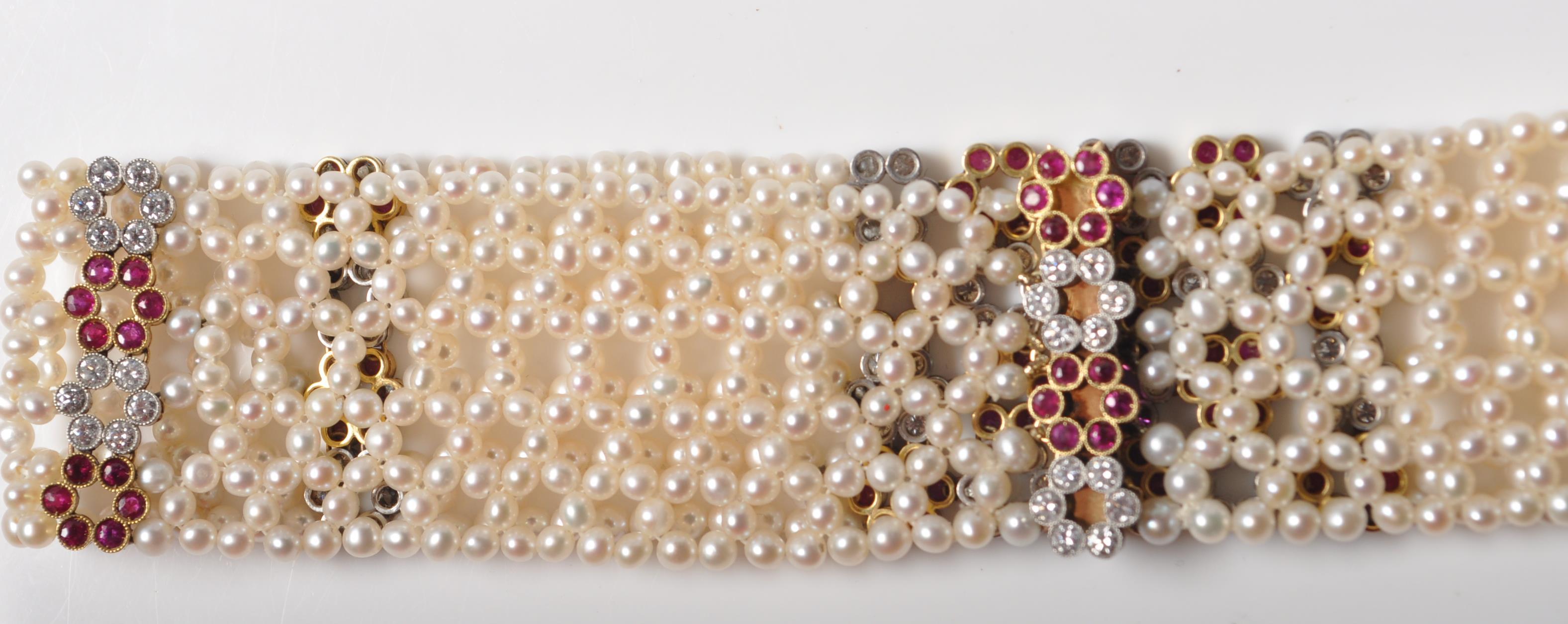 EDWARDIAN CULTURED PEARL RUBY AND DIAMOND CHOKER NECKLACE - Image 3 of 9