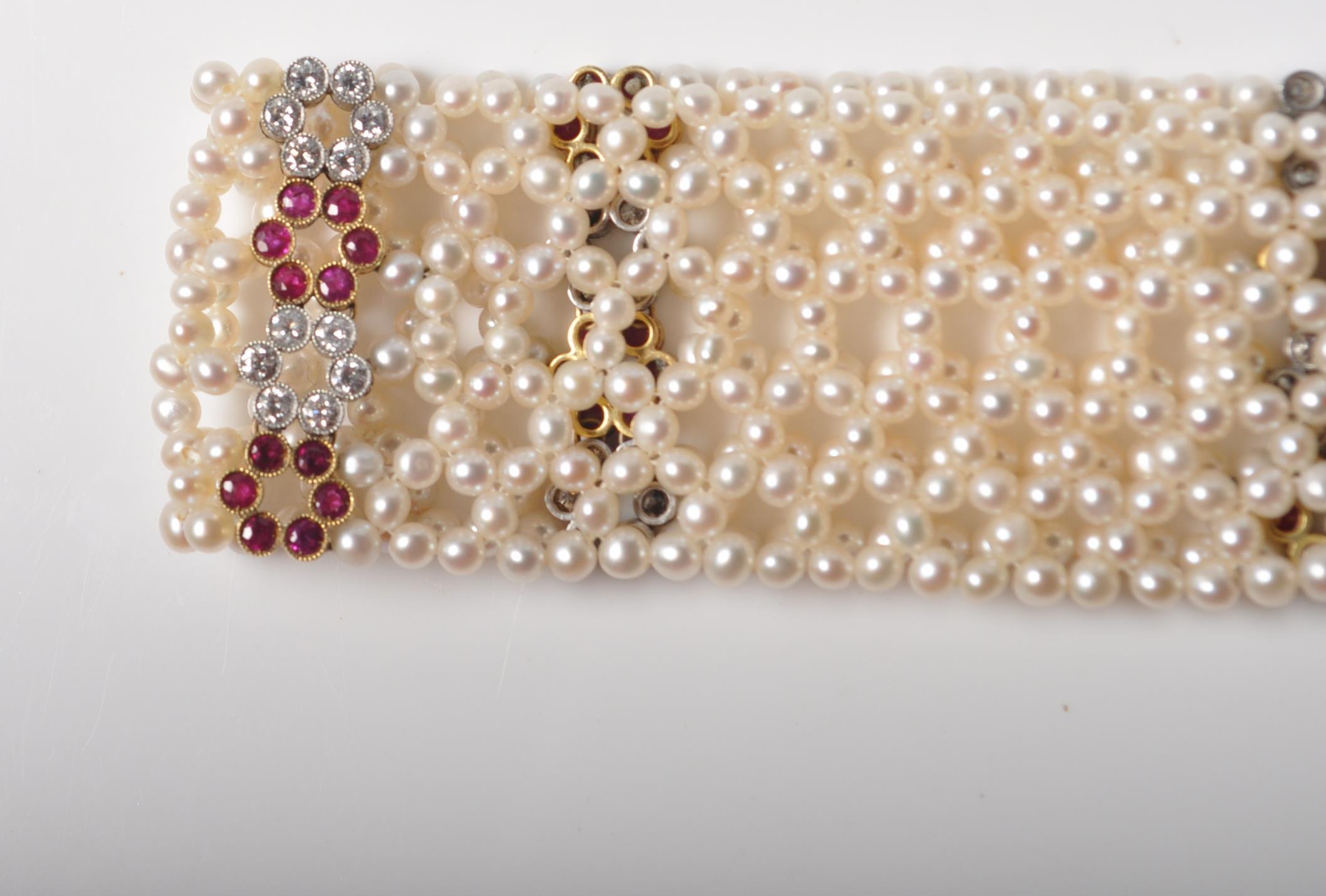EDWARDIAN CULTURED PEARL RUBY AND DIAMOND CHOKER NECKLACE - Image 2 of 9