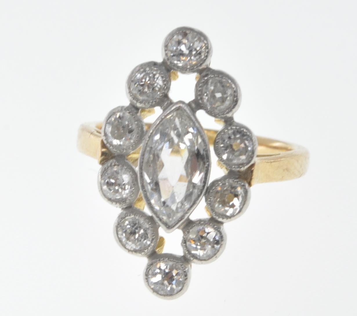 FRENCH GOLD AND DIAMOND MARQUISE RING - Image 2 of 6