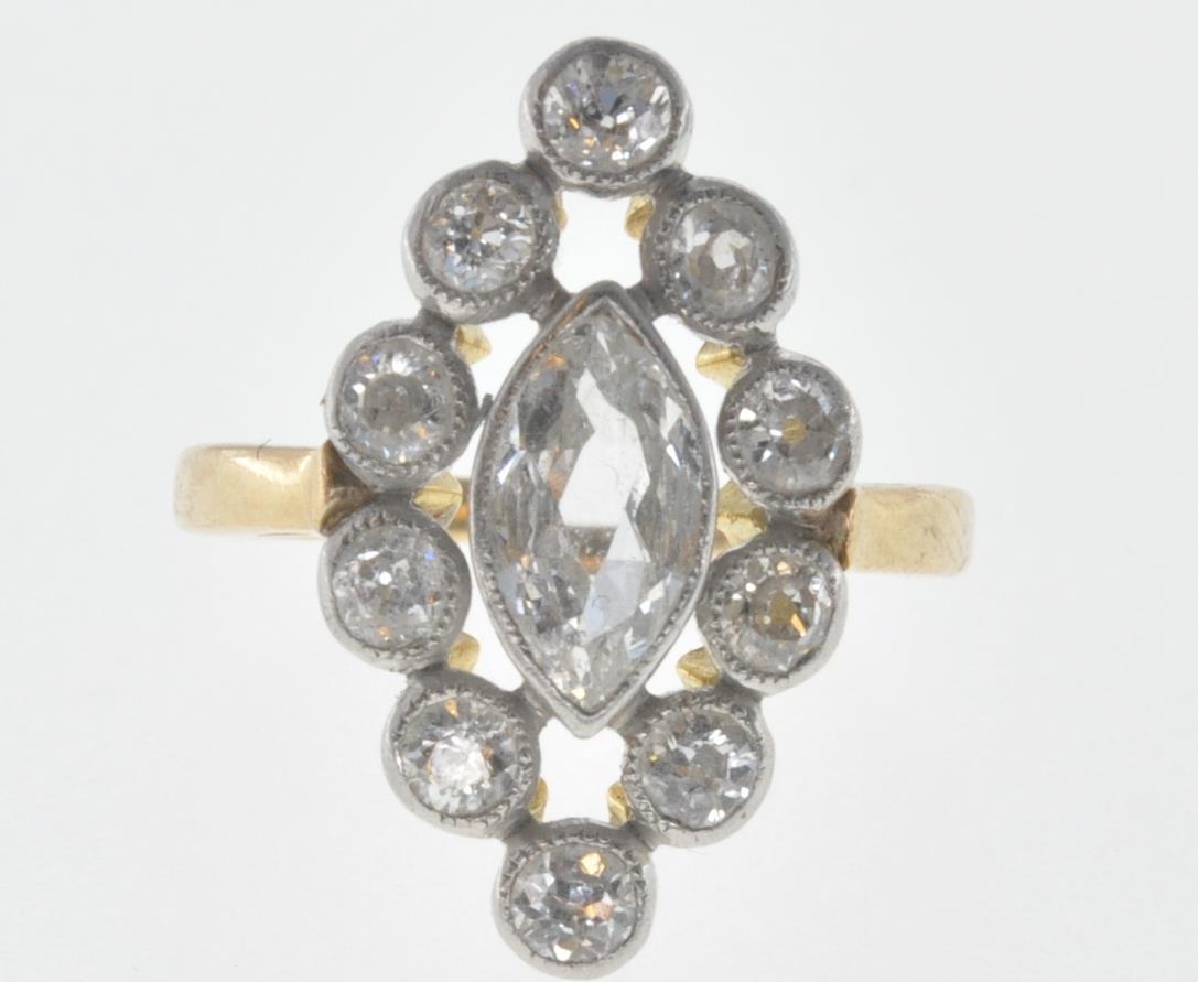 FRENCH GOLD AND DIAMOND MARQUISE RING