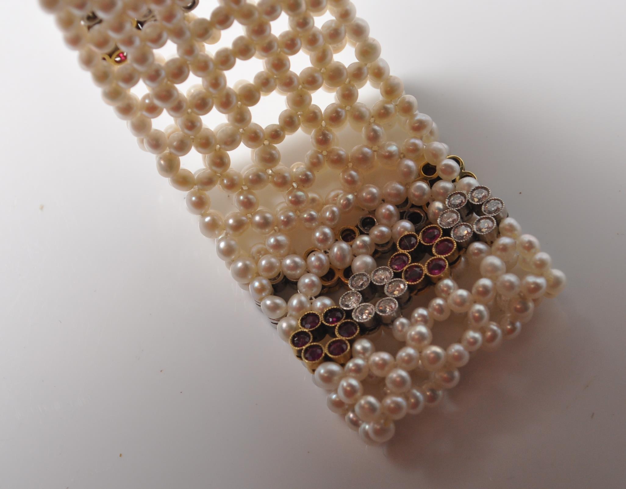 EDWARDIAN CULTURED PEARL RUBY AND DIAMOND CHOKER NECKLACE - Image 5 of 9