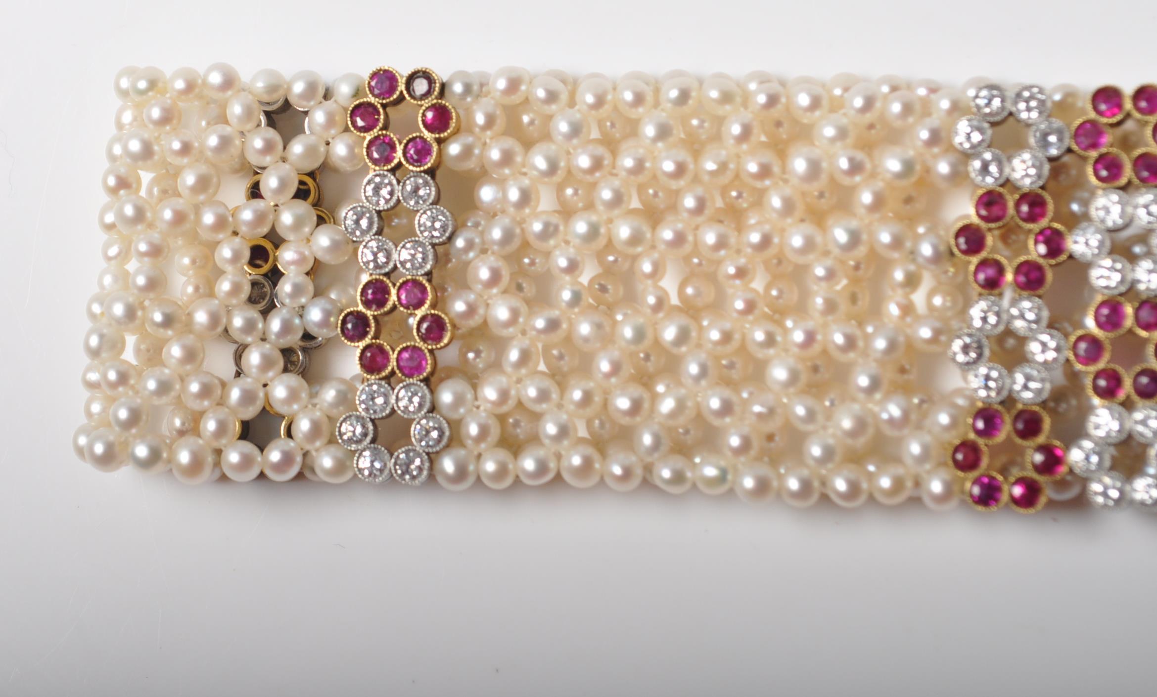 EDWARDIAN CULTURED PEARL RUBY AND DIAMOND CHOKER NECKLACE - Image 8 of 9