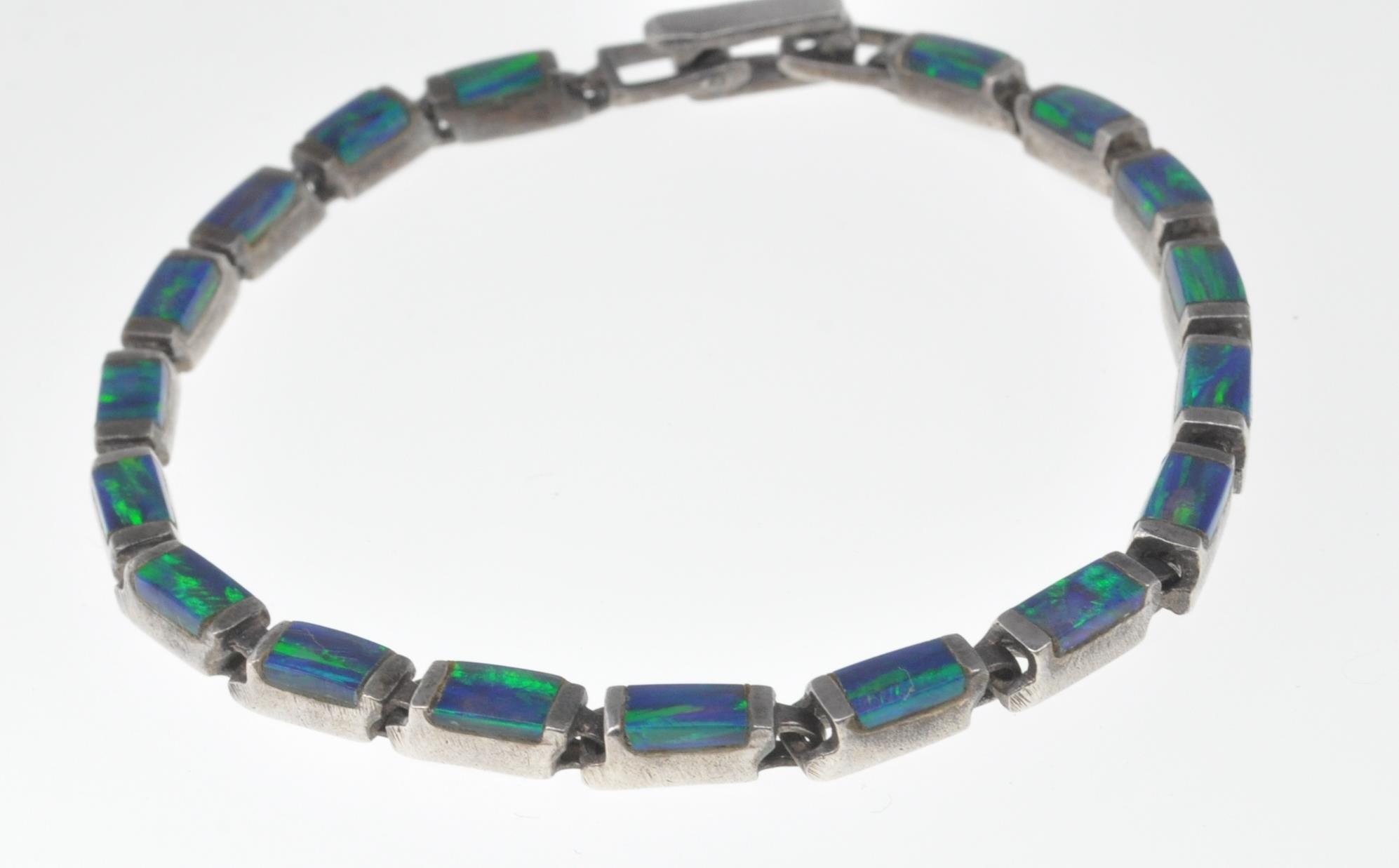 STAMPED 925 SILVER AND OPAL TENNIS BRACELET. - Image 2 of 7