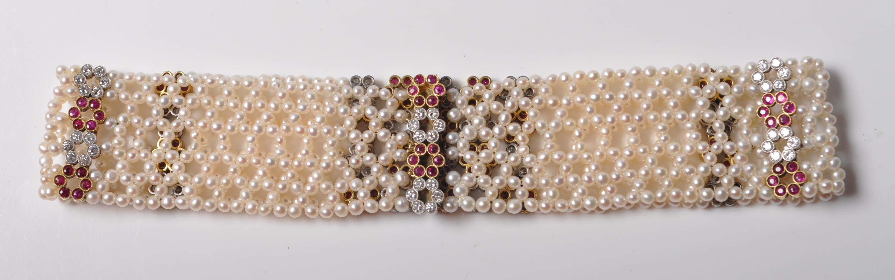 EDWARDIAN CULTURED PEARL RUBY AND DIAMOND CHOKER NECKLACE