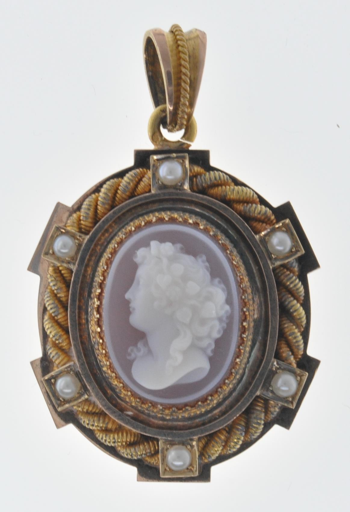 ANTIQUE SEED PEARL AND CAMEO LOCKET PENDANT