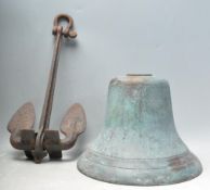 20TH CENTURY BRASS SHIPPING BELL AND IRON ANCHOR