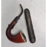 20TH CENTURY SILVER COLLARED PIPE AND BAKELITE CHEROOT HOLDER.