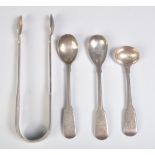GROUP OF 19TH CENTURY SILVER SPOONS AND TONGS