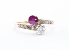 GOLD DIAMOND AND RUBY CROSSOVER RING