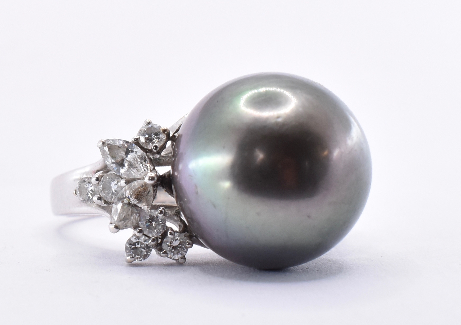 18CT WHITE GOLD TAHITIAN PEARL & DIAMOND COCKTAIL RING - Image 2 of 7