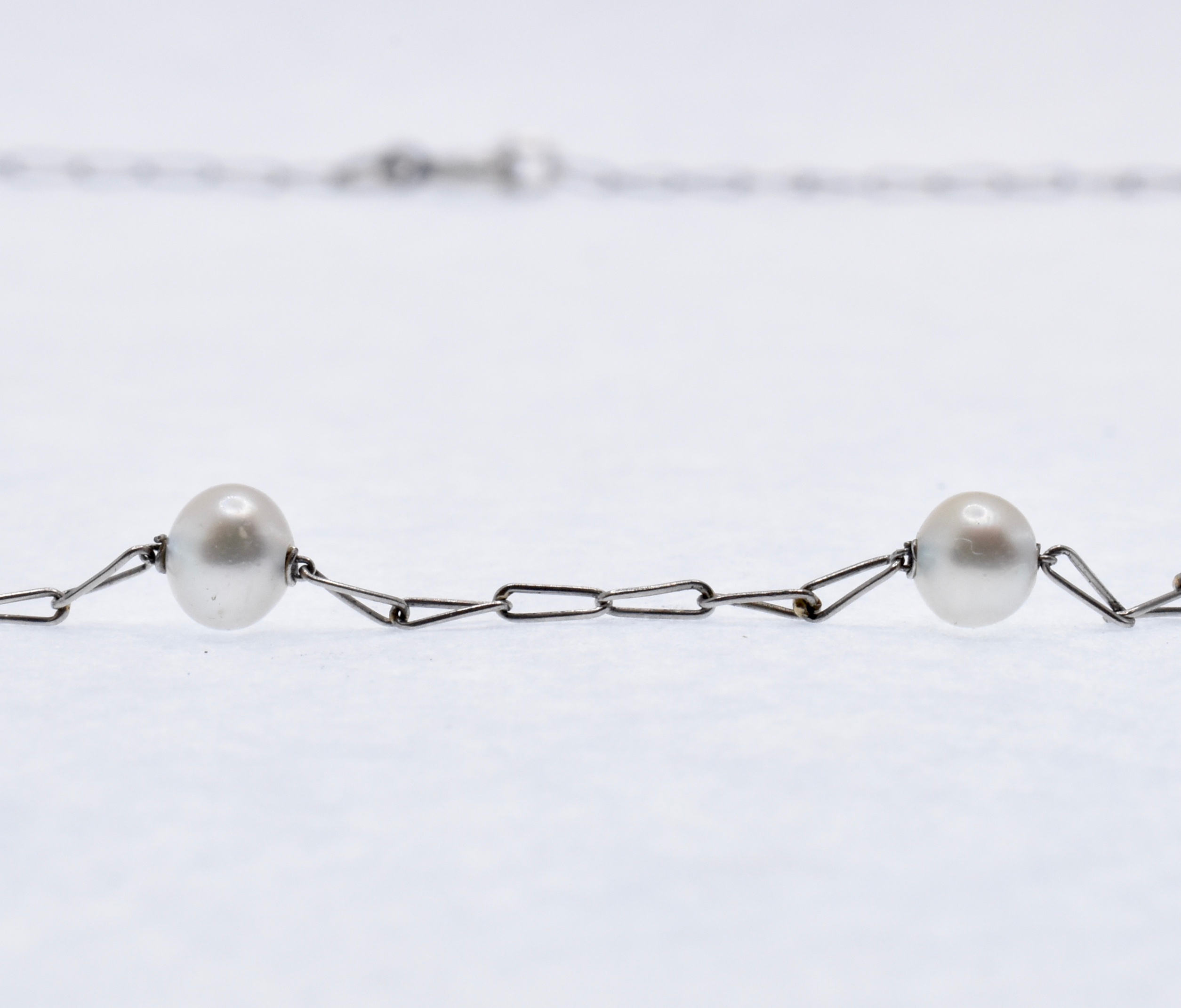 FRENCH PLATINUM & PEARL NECKLACE CHAIN