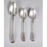 THREE 19TH CENTURY SILVER HALLMARKED FIDDLE PATTERN SPOONS