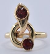 9CT GOLD AND GARNET SERPENT RING