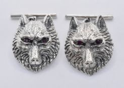 PAIR OF 925 SILVER MENS WOLF CUFFLINKS.