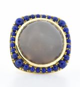 DANISH 18CT GOLD MOONSTONE & LAPIS LAZULI COCKTAIL RING