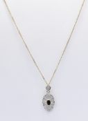 9CT GOLD DIAMOND AND SAPPHIRE PENDANT NECKLACE