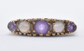9CT GOLD OPAL AND AMETHYST FIVE STONE RING