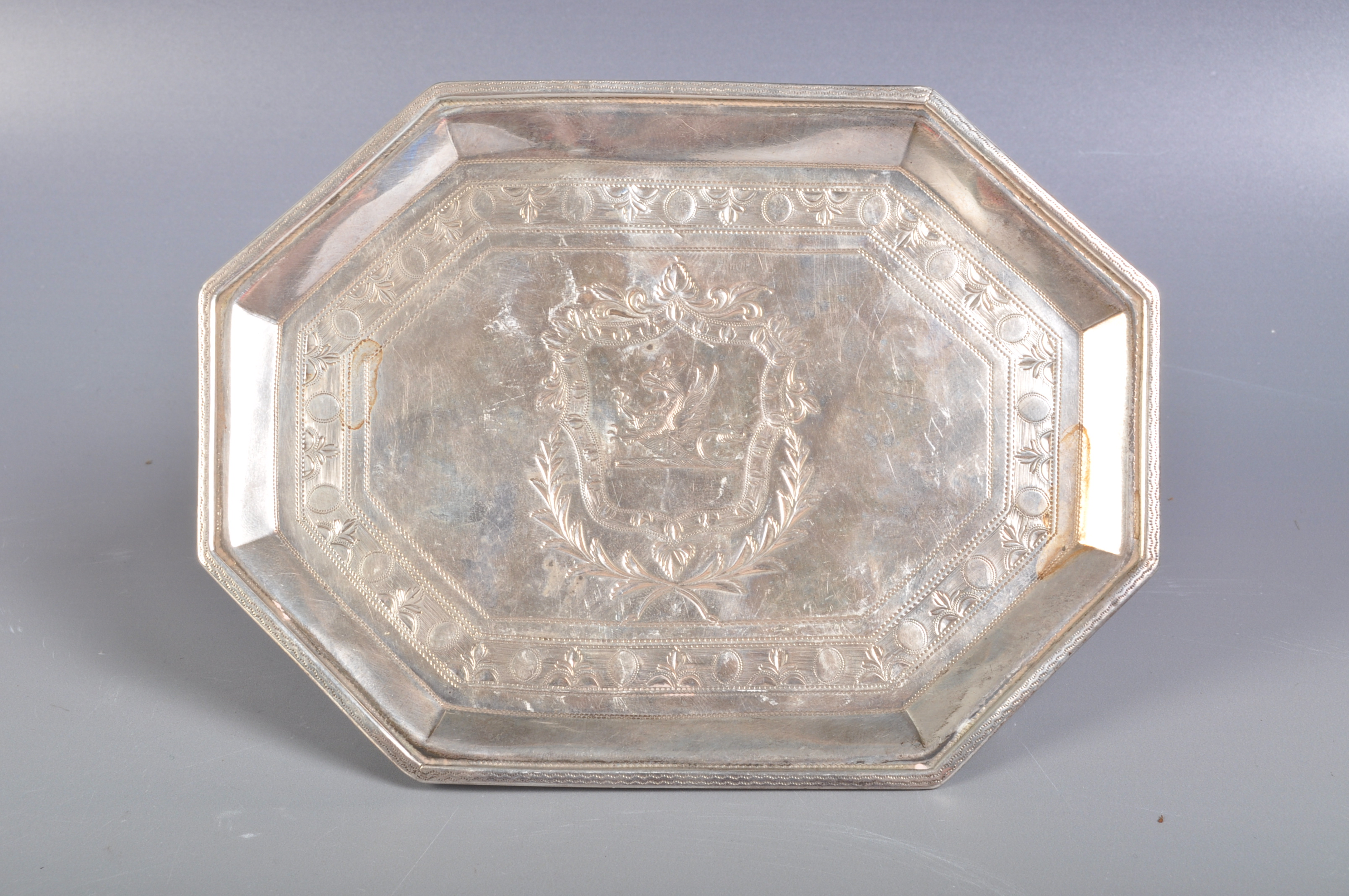 HALLMARKED 19TH CENTURY VICTORIAN SILVER ENGRAVED CARD TRAY. - Image 6 of 11