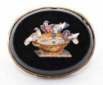 19TH CENTURY ONYX MICRO MOSAIC DOVES OF PLINY BROOCH PIN