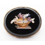 19TH CENTURY ONYX MICRO MOSAIC DOVES OF PLINY BROOCH PIN