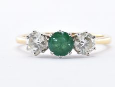 18CT GOLD EMERALD & DIAMOND THREE STONE RING