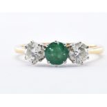 18CT GOLD EMERALD & DIAMOND THREE STONE RING