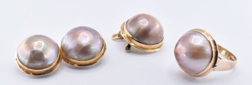 9CT GOLD AND HALF PEARL JEWELLERY SUITE