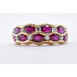 18CT GOLD AND RUBY & DIAMOND BAND RING