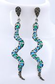 PAIR OF PLIQUE A JOUR AND SILVER SNAKE EARRINGS.