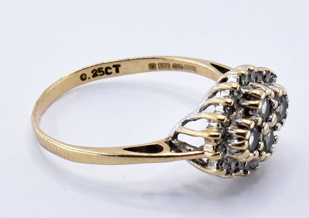 9CT GOLD WHITE STONE AND DIAMOND CLUSTER RING. - Image 8 of 10