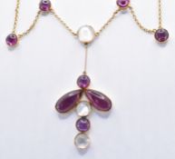 15CT GOLD GARNET AND MOONSTONE NECKLACE