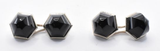 PAIR OF FRENCH 18CT GOLD AND ONYX CUFFLINKS