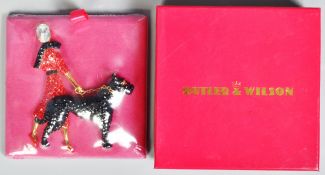 BUTLER & WILSON CRYSTAL SET LADY & DOG BROOCH