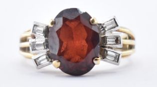 18CT GOLD GARNET AND DIAMOND RING