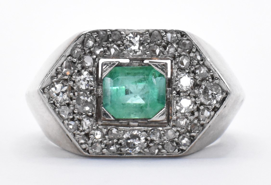 PLATINUM EMERALD AND DIAMOND DRESS RING