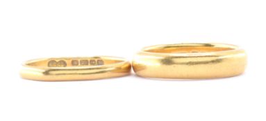 TWO HALLMARKED 22CT GOLD BAND RINGS