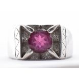 9CT WHITE GOLD AND PINK STONE RING