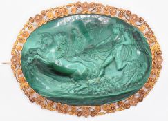 GEORGE III MALACHITE CARVED CAMEO BROOCH