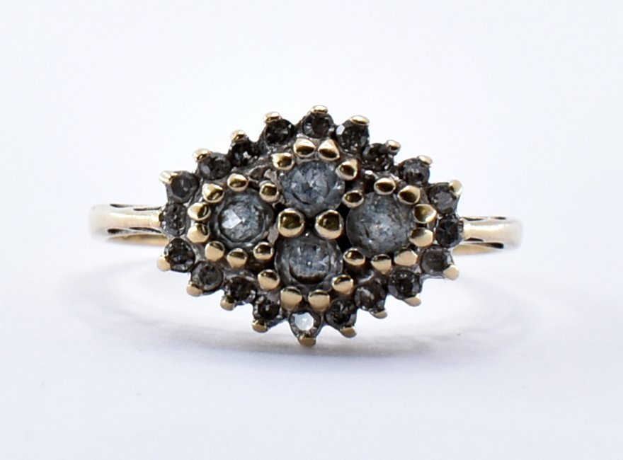 9CT GOLD WHITE STONE AND DIAMOND CLUSTER RING. - Image 2 of 10