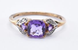 9CT GOLD AMETHYST AND DIAMOND RING