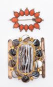 19TH CENTURY AGATE NECKLACE CLASP & CORAL BROOCH