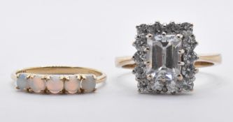 9CT GOLD OPAL RING AND WHITE STONE CLUSTER RING