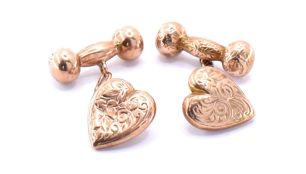 PAIR OF 9CT GOLD HEART CUFFLINKS