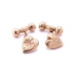 PAIR OF 9CT GOLD HEART CUFFLINKS