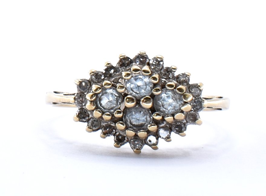 9CT GOLD WHITE STONE AND DIAMOND CLUSTER RING. - Image 3 of 10
