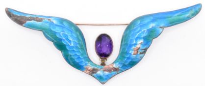 CHILD & CHILD AMETHYST & ENAMEL WING BROOCH PIN